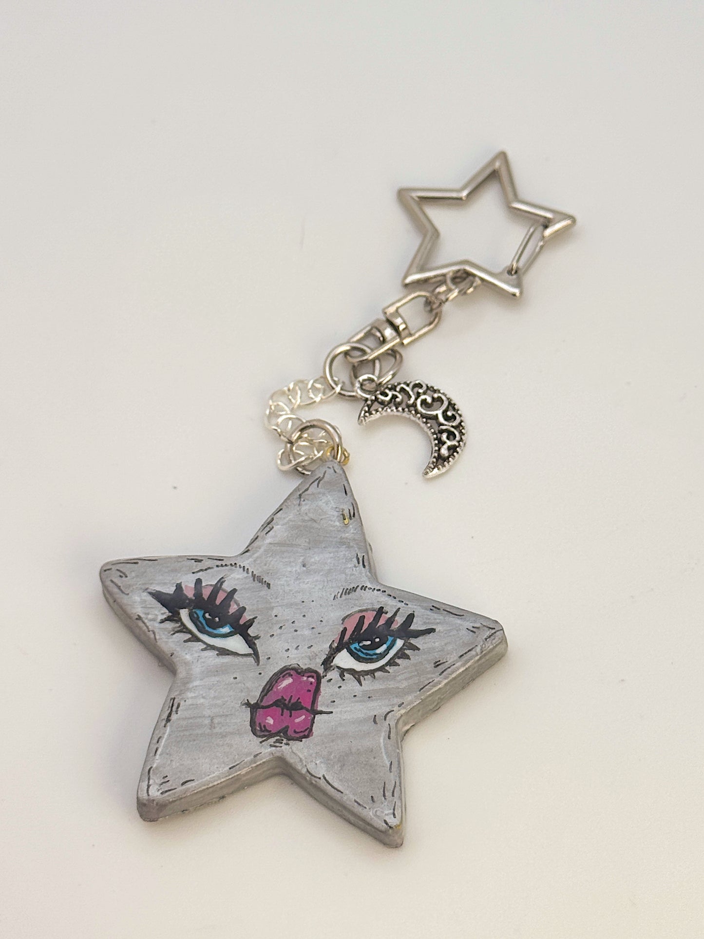 Celestial Star Babe Keychain – Hand-Painted Polymer Clay