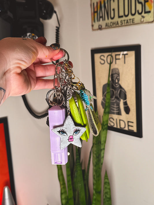 Celestial Star Babe Keychain – Hand-Painted Polymer Clay