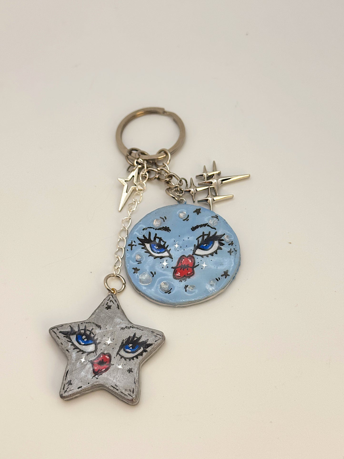 Moon + Star Duo Keychain – Hand-Painted Celestial Set