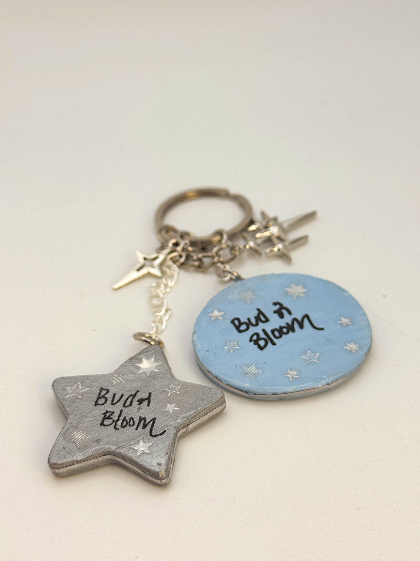 Moon + Star Duo Keychain – Hand-Painted Celestial Set