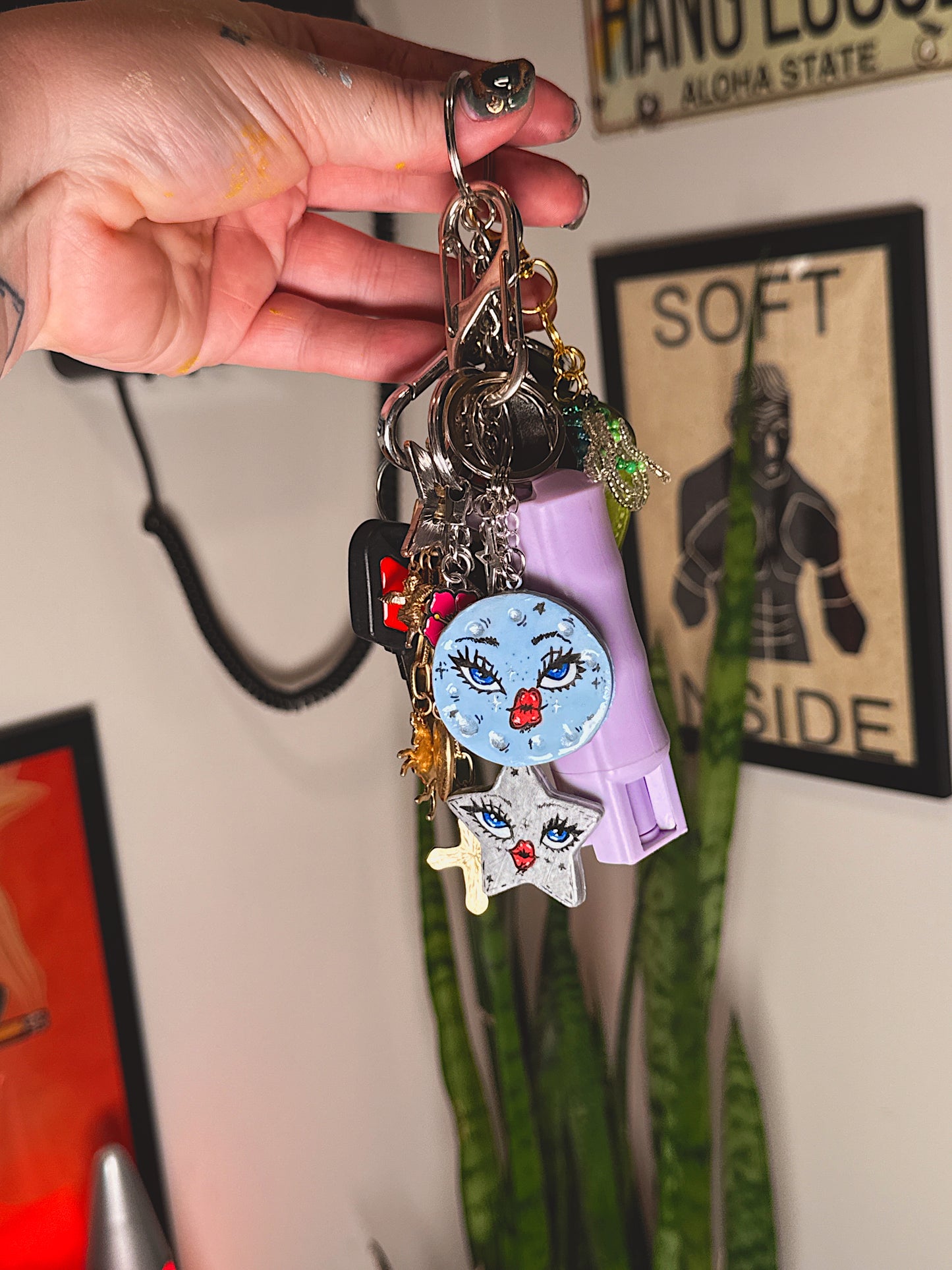 Moon + Star Duo Keychain – Hand-Painted Celestial Set