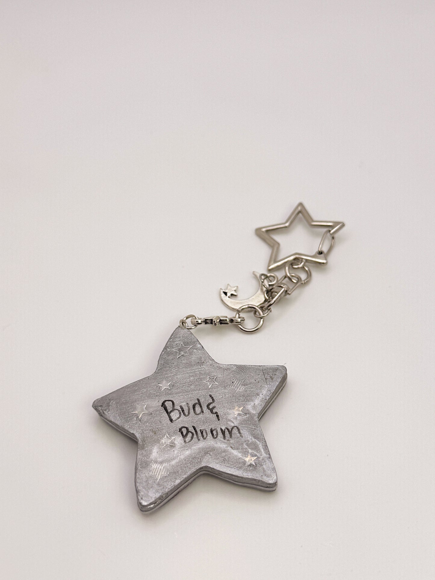 Star Face Keychain & Bag Charm – Hand-Painted Celestial Star with Moon Charm