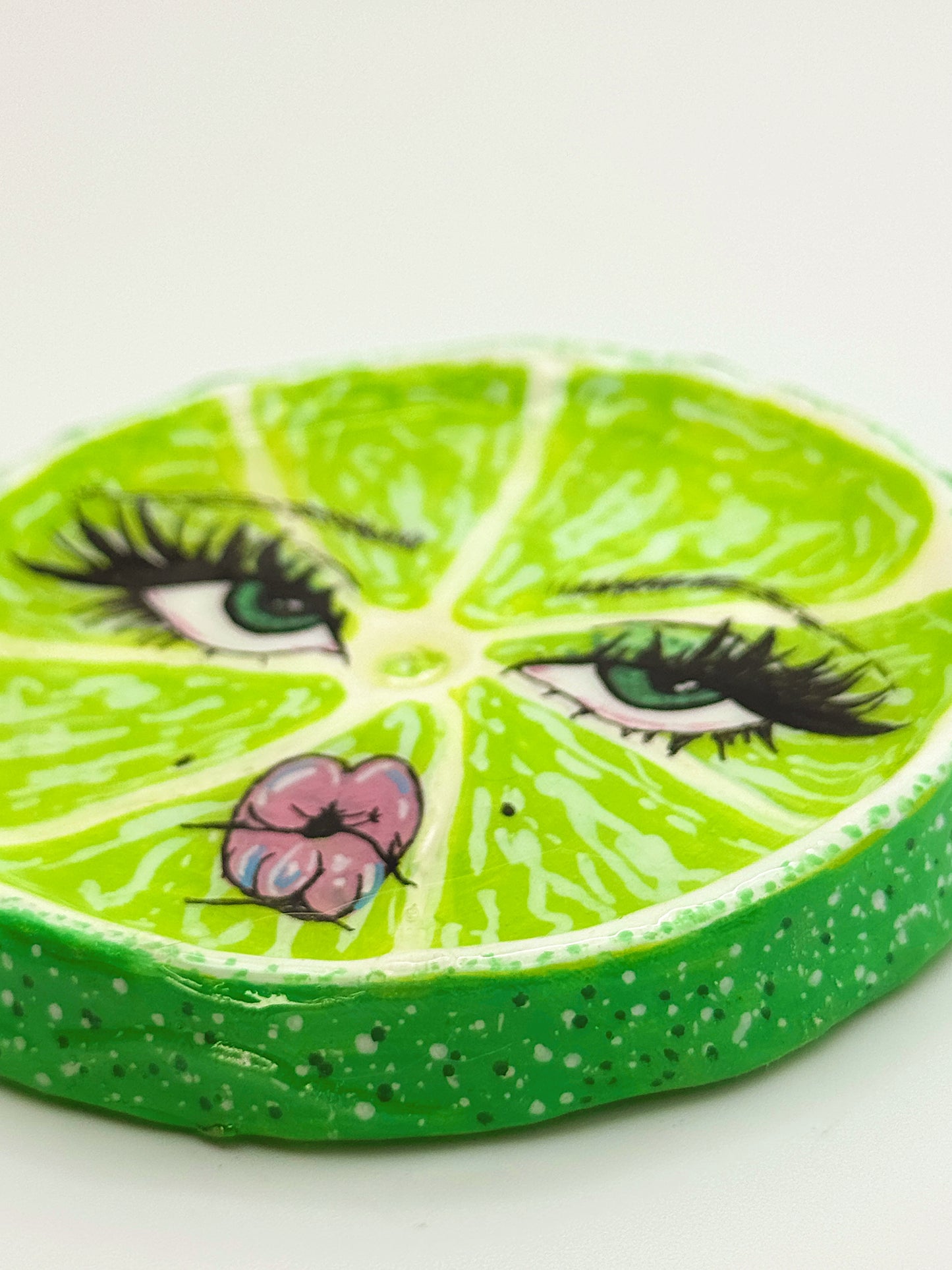 Handmade Sour Lime Face Trinket Dish or Ashtray – Hand-Sculpted, Puckered Citrus Cutie (3.5”)