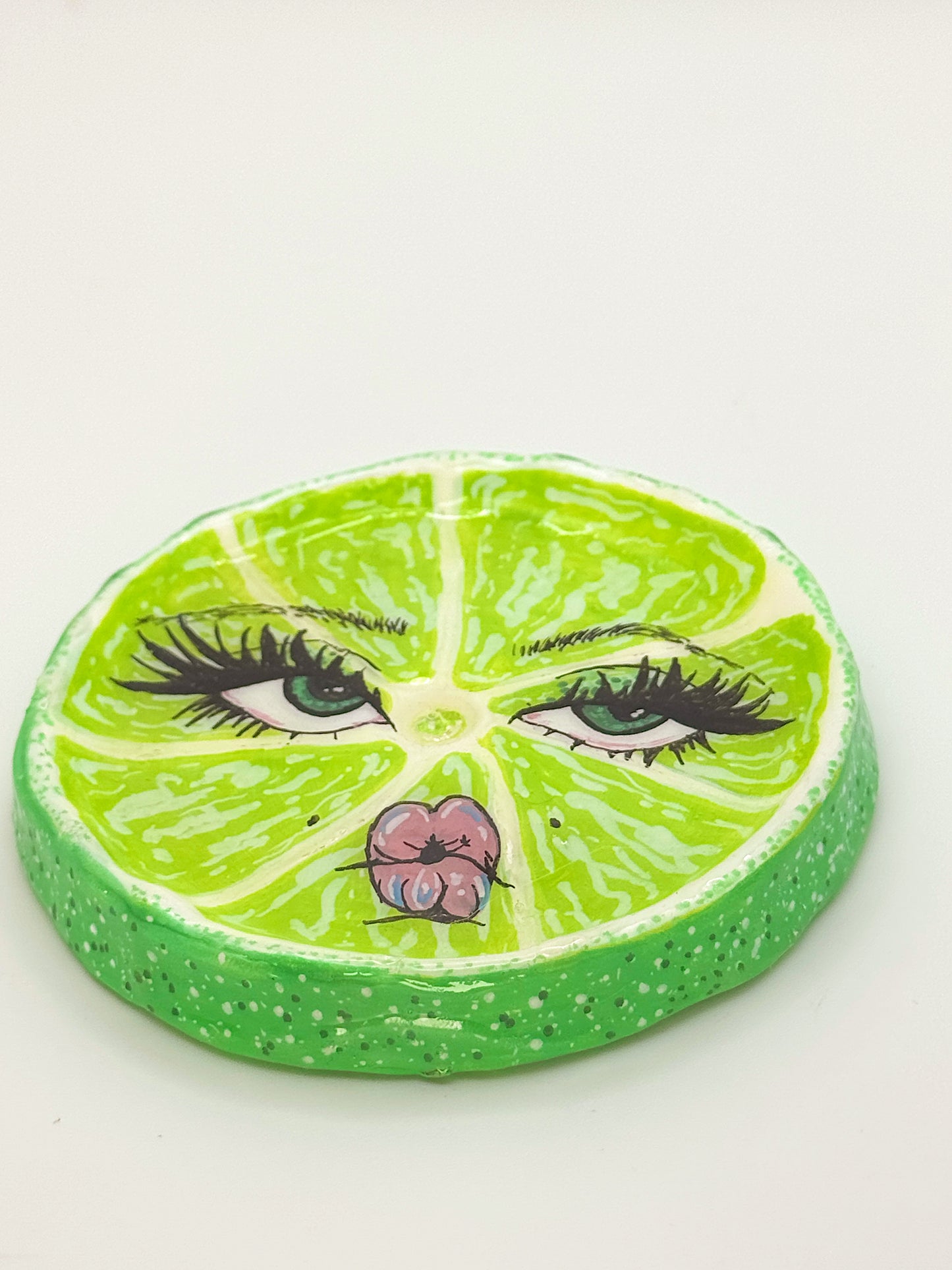 Handmade Sour Lime Face Trinket Dish or Ashtray – Hand-Sculpted, Puckered Citrus Cutie (3.5”)