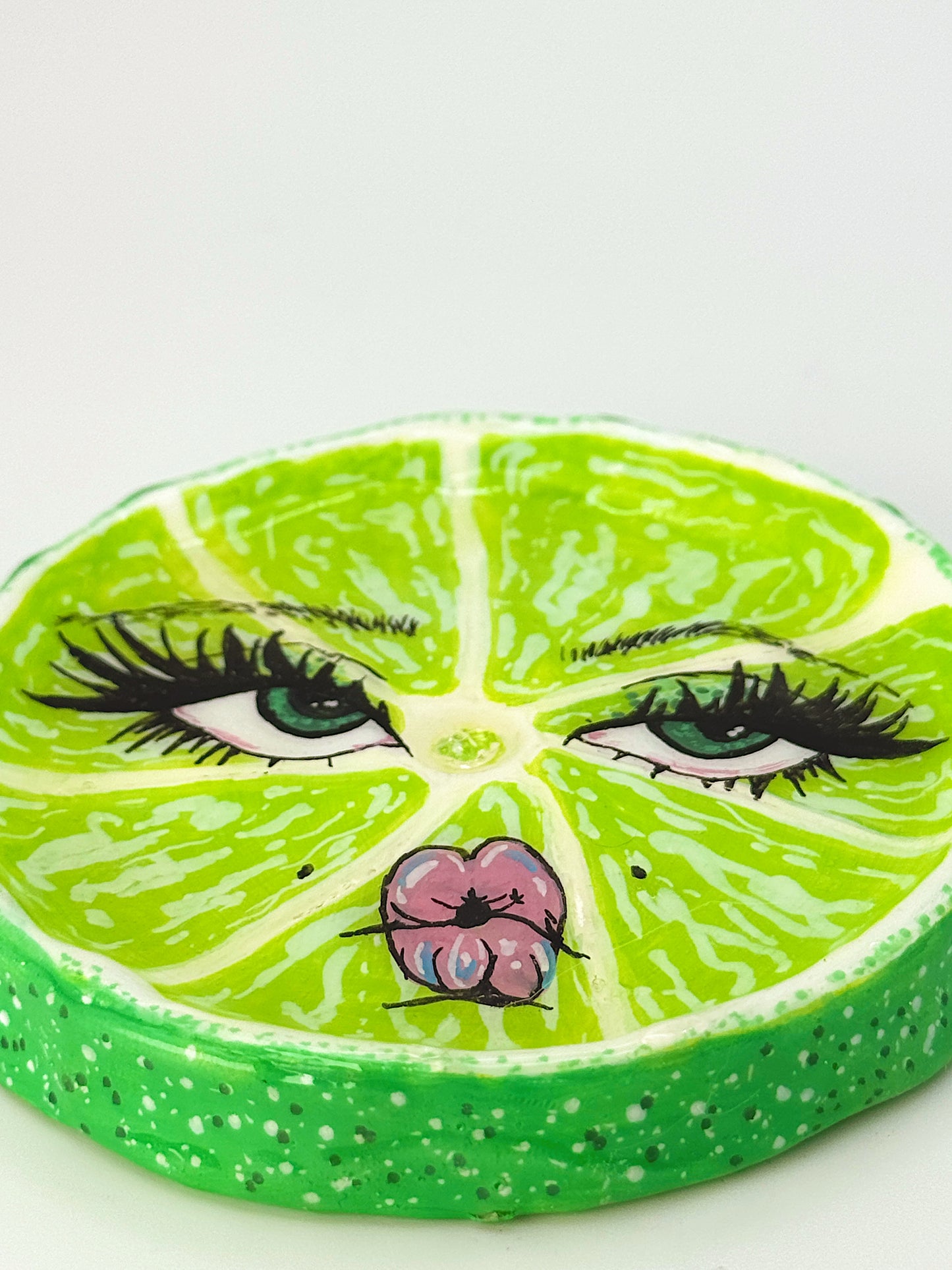 Handmade Sour Lime Face Trinket Dish or Ashtray – Hand-Sculpted, Puckered Citrus Cutie (3.5”)