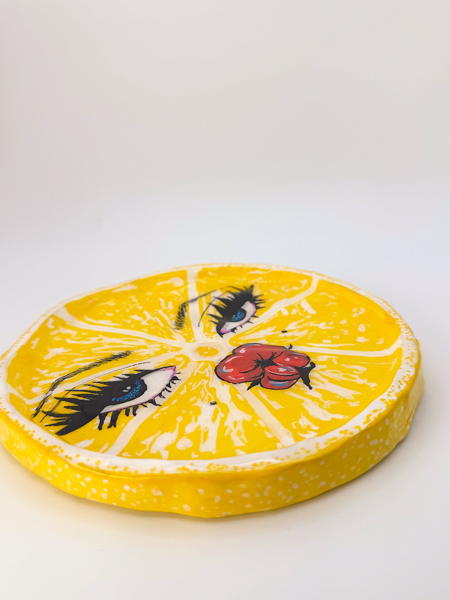 Handmade Sour Lemon Face Trinket Dish or Ashtray – Hand-Sculpted, Puckered Citrus Cutie (6”)