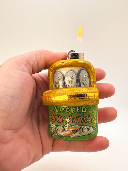 Smoked Sardines Lighter Case – Funny Handmade Polymer Clay Lighter Cover | Unique Gift for Smokers