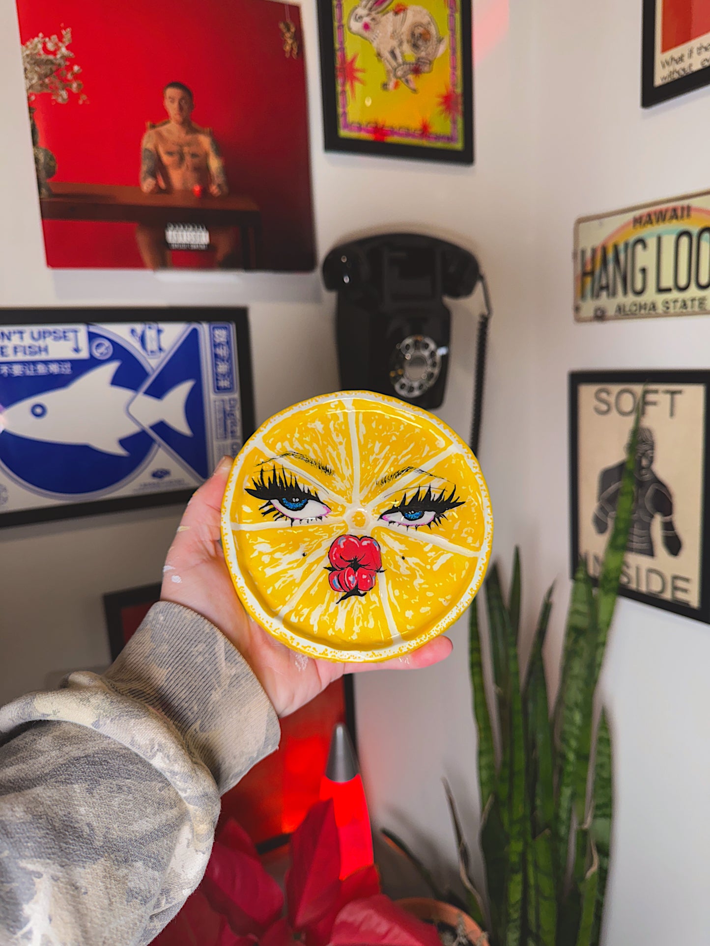 Handmade Sour Lemon Face Trinket Dish or Ashtray – Hand-Sculpted, Puckered Citrus Cutie (6”)