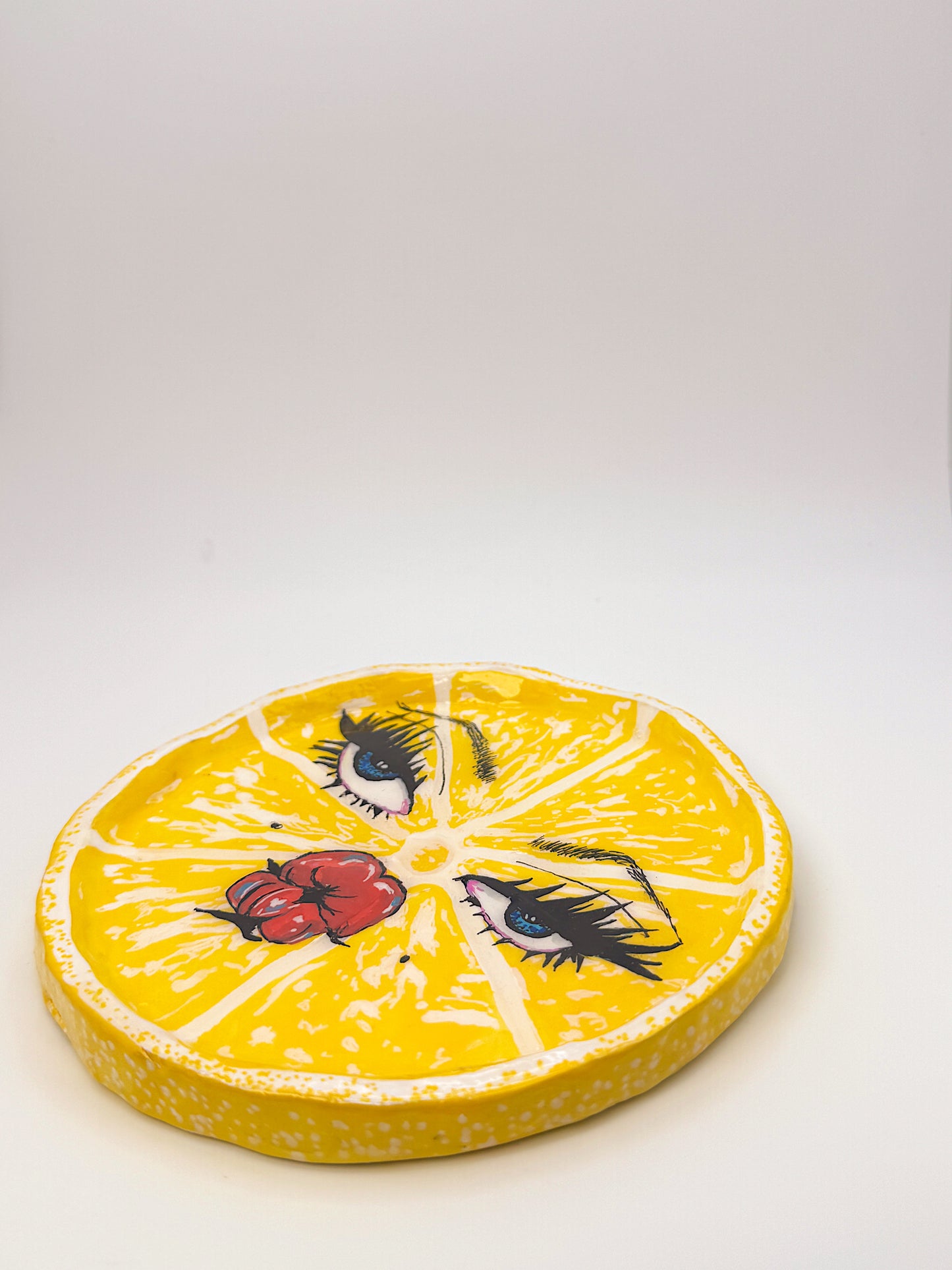 Handmade Sour Lemon Face Trinket Dish or Ashtray – Hand-Sculpted, Puckered Citrus Cutie (6”)