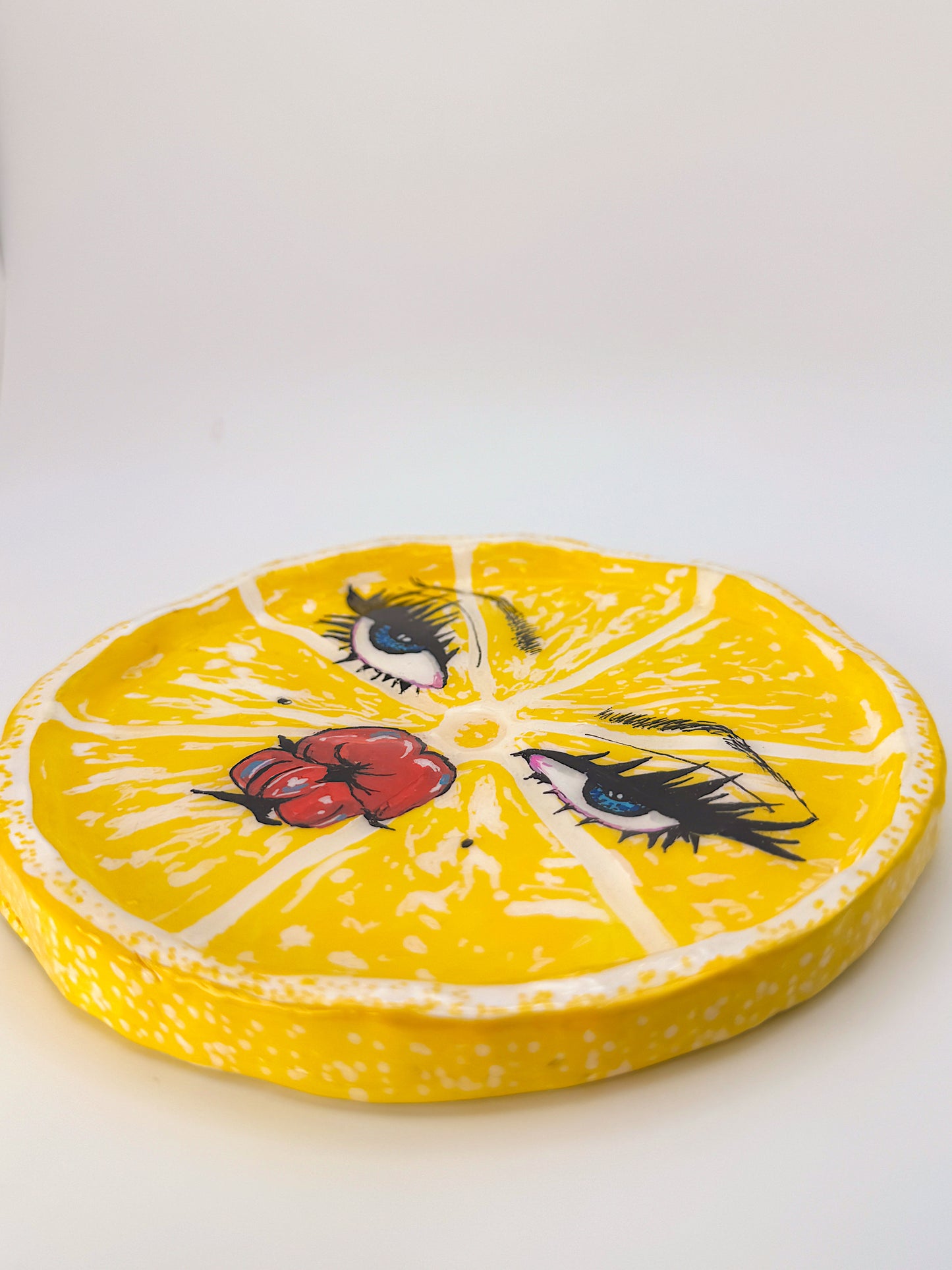 Handmade Sour Lemon Face Trinket Dish or Ashtray – Hand-Sculpted, Puckered Citrus Cutie (6”)