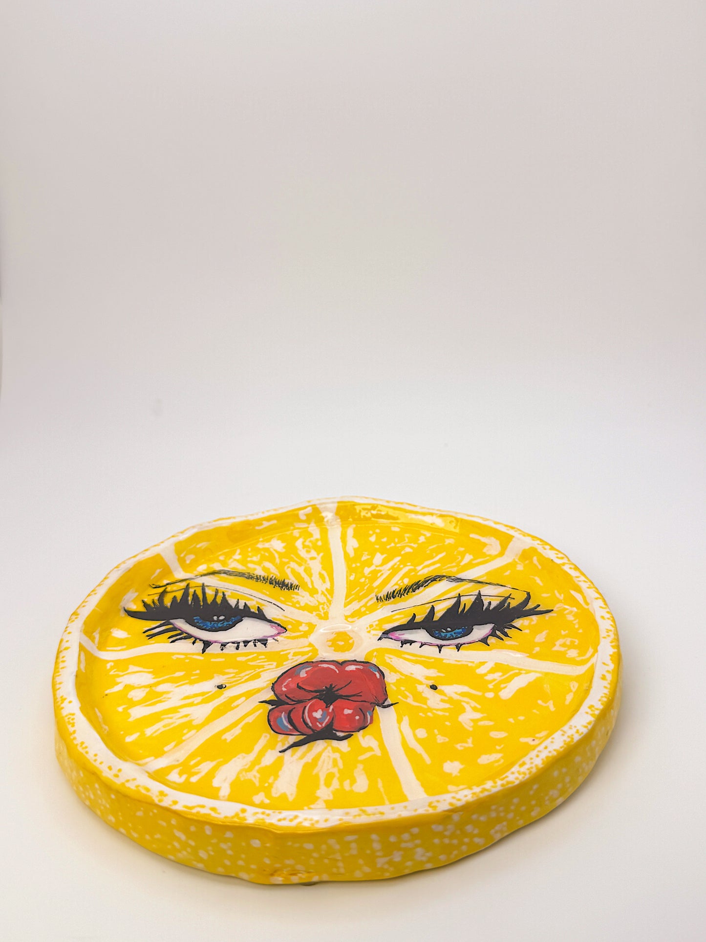 Handmade Sour Lemon Face Trinket Dish or Ashtray – Hand-Sculpted, Puckered Citrus Cutie (6”)
