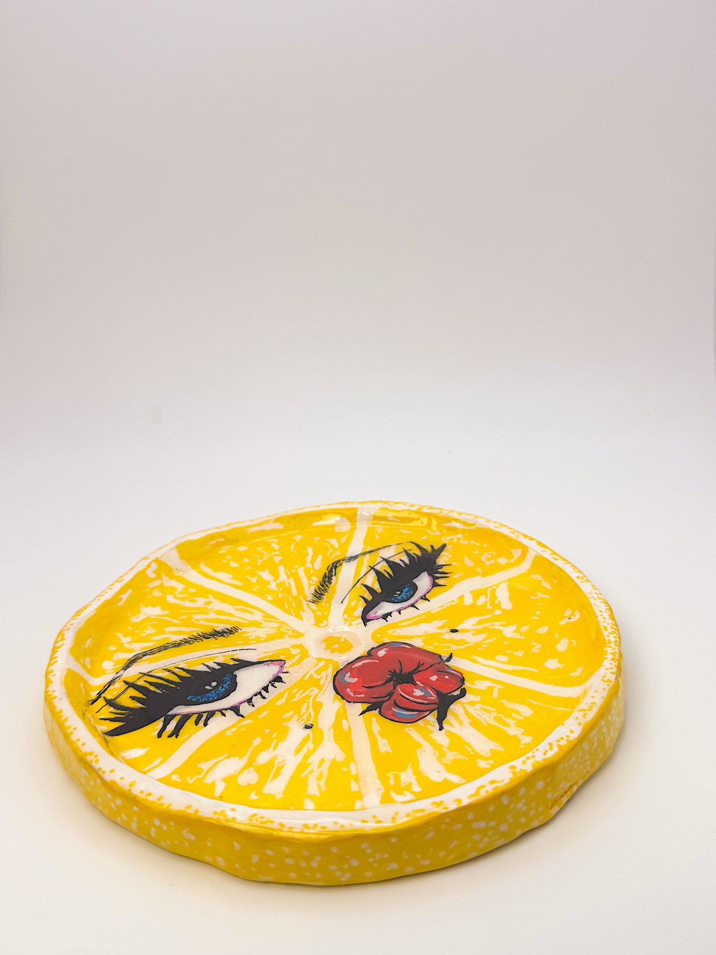 Handmade Sour Lemon Face Trinket Dish or Ashtray – Hand-Sculpted, Puckered Citrus Cutie (6”)