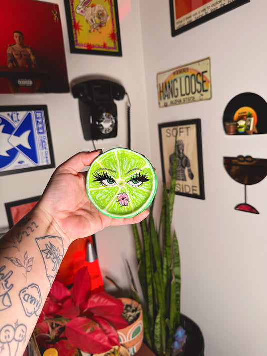 Handmade Sour Lime Face Trinket Dish or Ashtray – Hand-Sculpted, Puckered Citrus Cutie (3.5”)