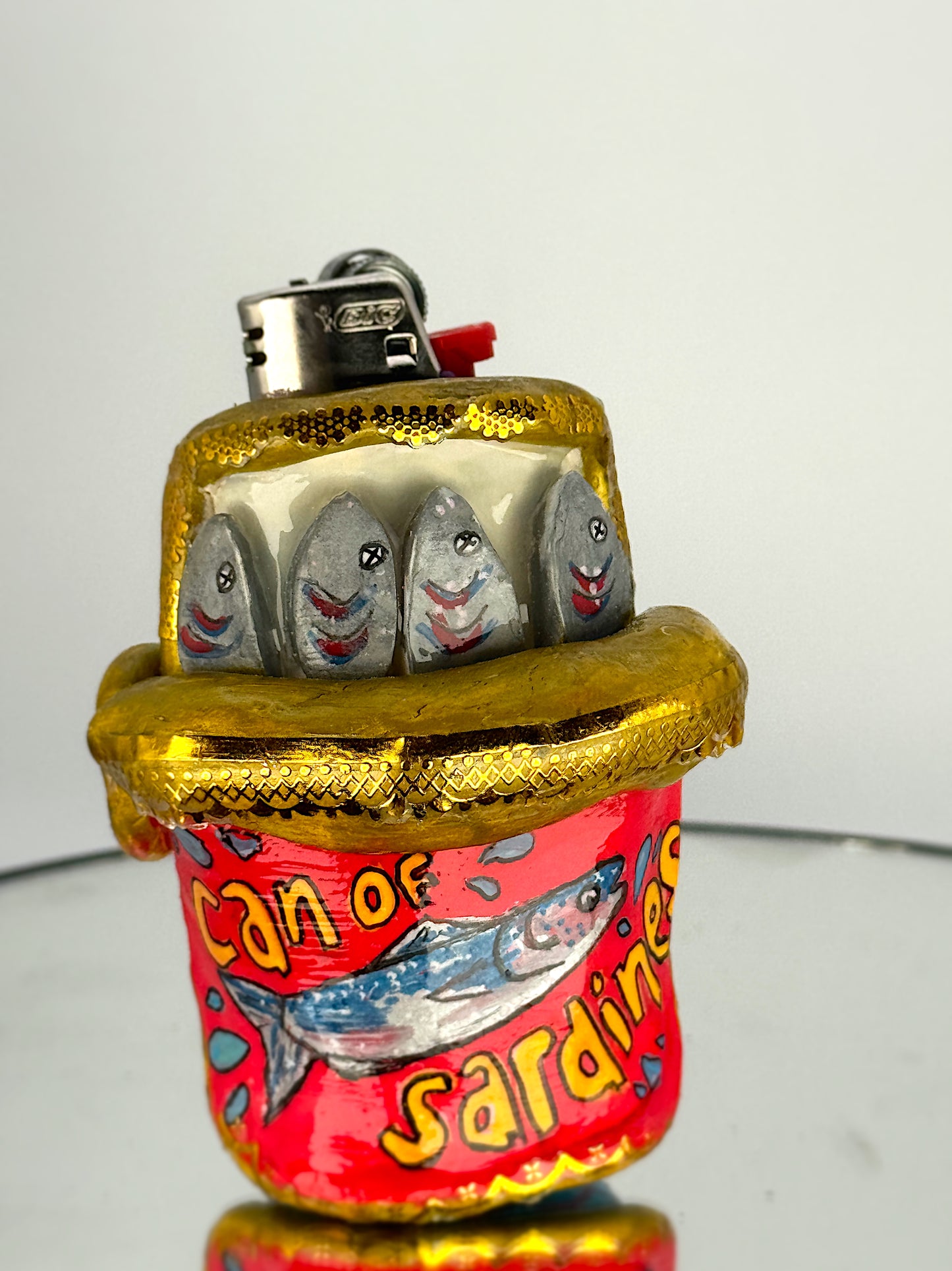 Handmade Sardine Can Lighter Case– Funky Polymer Clay Sculpture