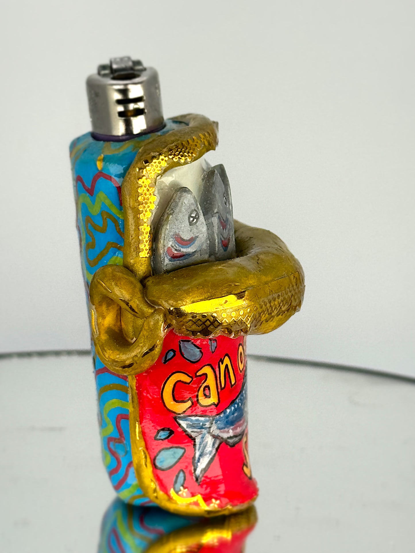 Handmade Sardine Can Lighter Case– Funky Polymer Clay Sculpture
