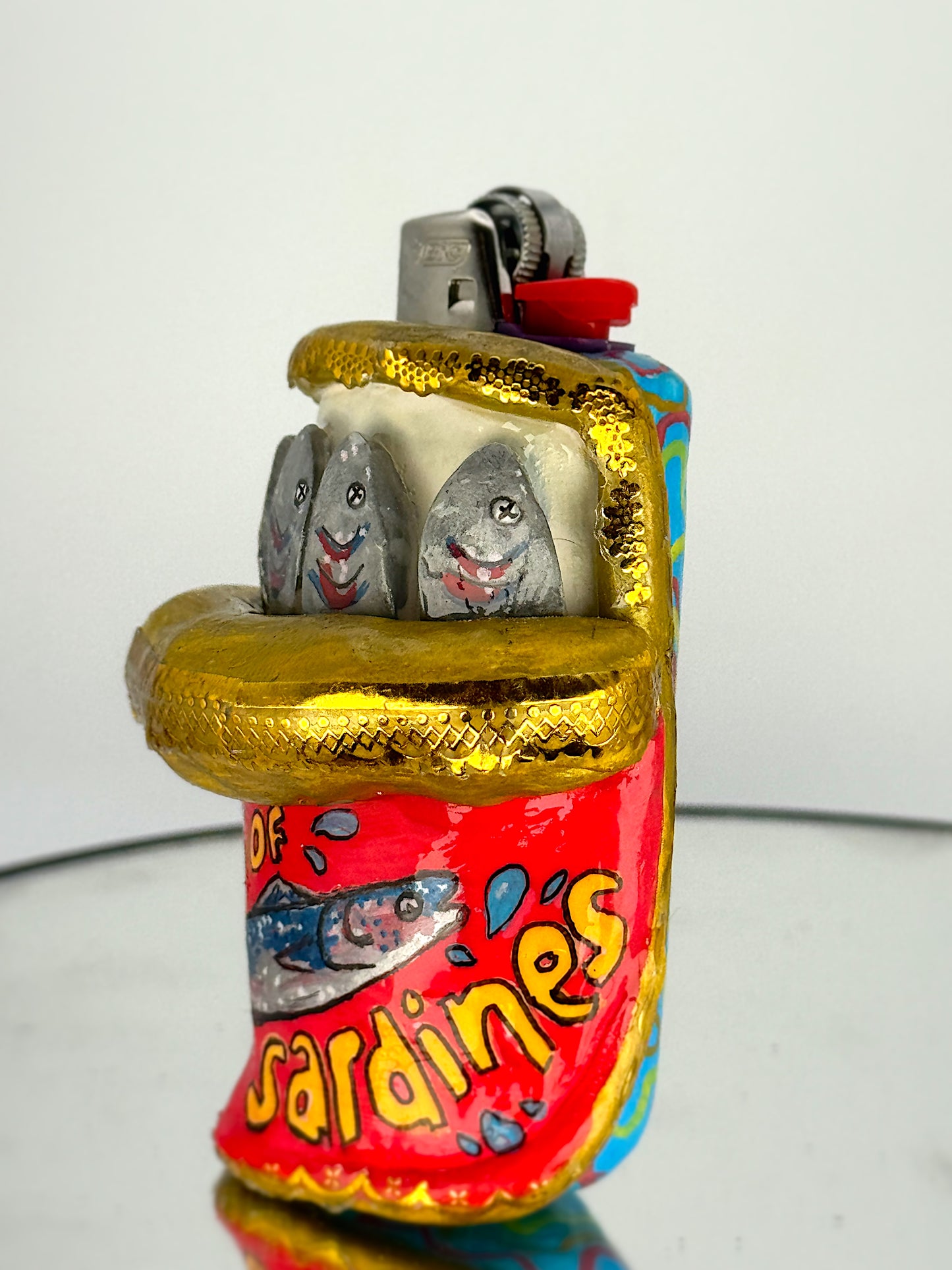 Handmade Sardine Can Lighter Case– Funky Polymer Clay Sculpture