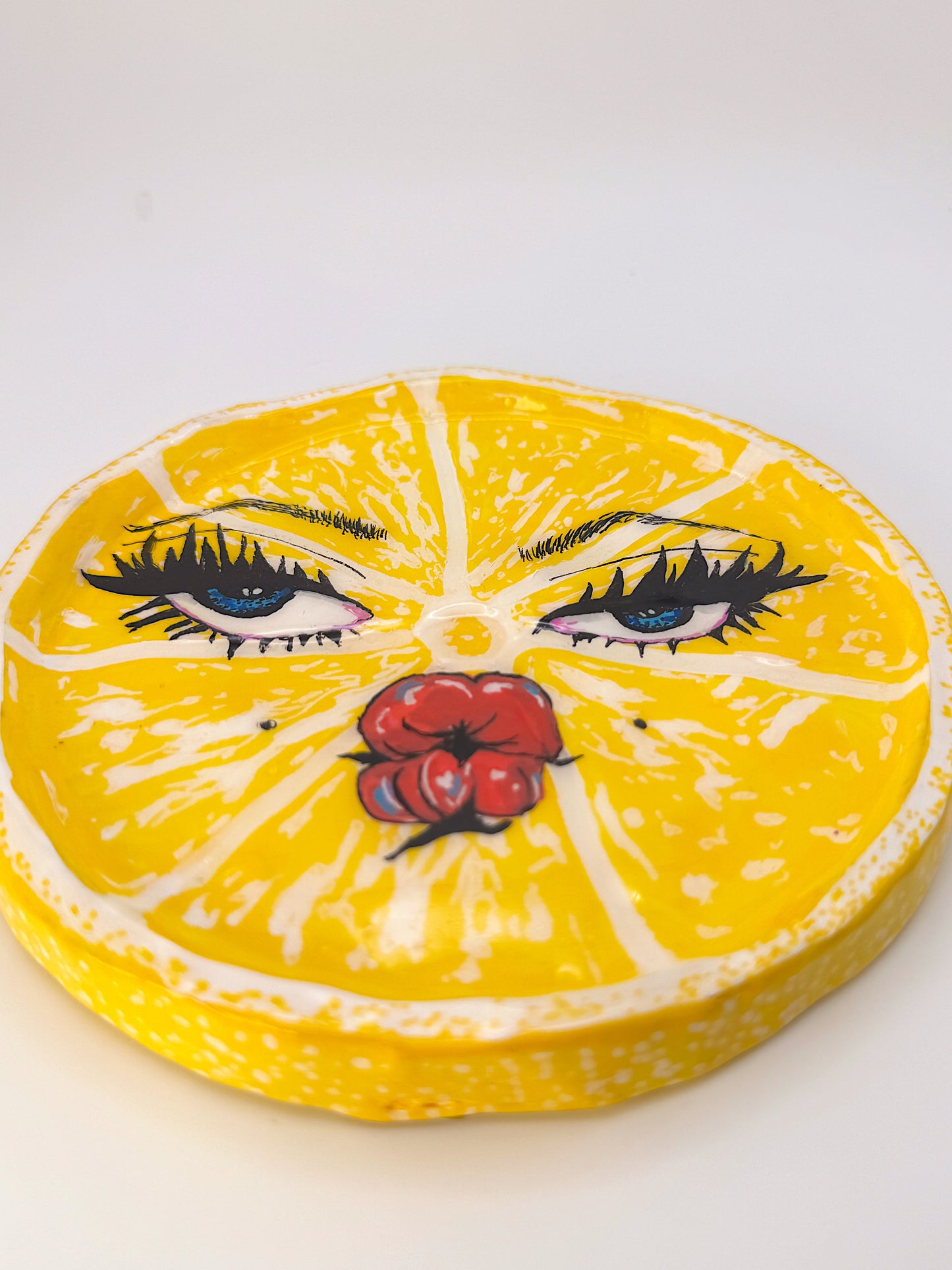 Handmade Sour Lemon Face Trinket Dish or Ashtray – Hand-Sculpted, Puckered Citrus Cutie (6”)
