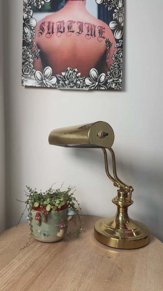 MCM Antique Brass Banker’s Lamp – Vintage Articulating Desk Lamp – Dimmable – Mid-Century Modern