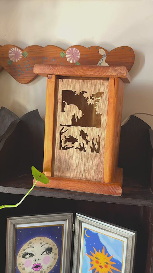 Vintage Wooden Panel Lamp – Interchangeable Light Box – Celestial / Halloween / Cottagecore Decor