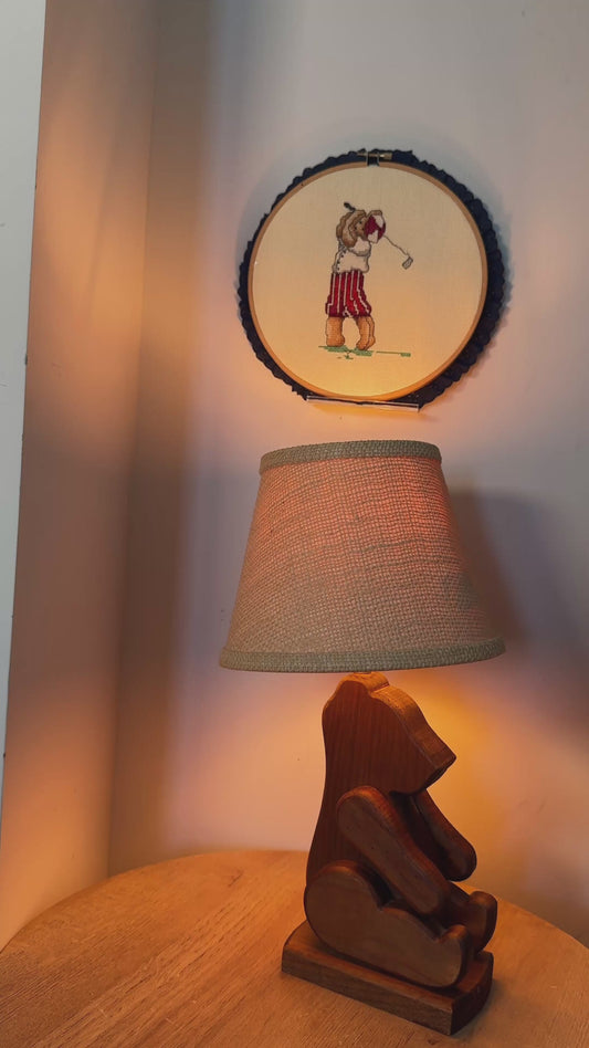 Vintage Wooden Bear Table Lamp – Movable Arms & Legs – Rustic Cabin Nursery Decor