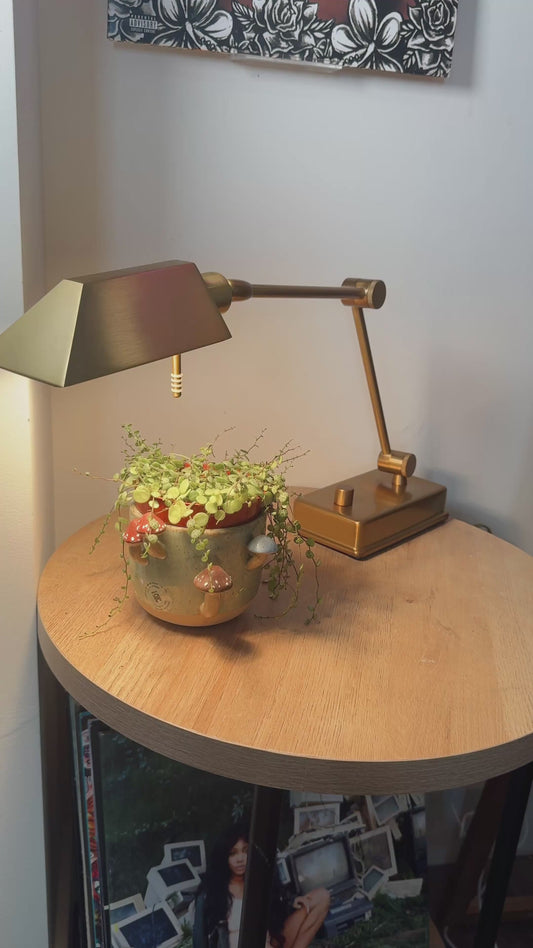 Vintage MCM Holtkötter Leuchten Adjustable Desk Lamp – Antique Brass, Dimmable, German Made