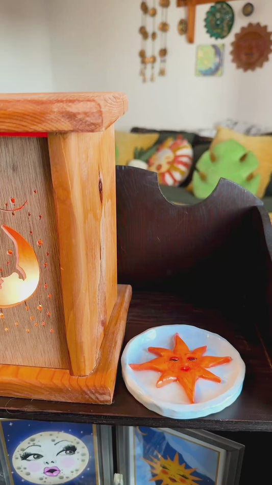 Handmade Sun Incense Holder – Celestial Polymer Clay Incense Dish – Boho Sun Decor (4.5 Inch)